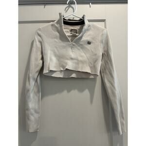 VTG Y2K White Polo‎ Ralph Lauren Cropped Long Sleeve 1/4 Zip Sweater